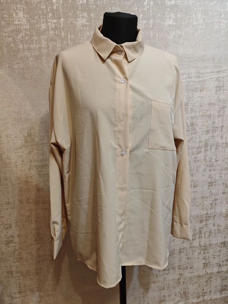 🤍 Женская рубашка оверсайз (беж/крем) с карманом